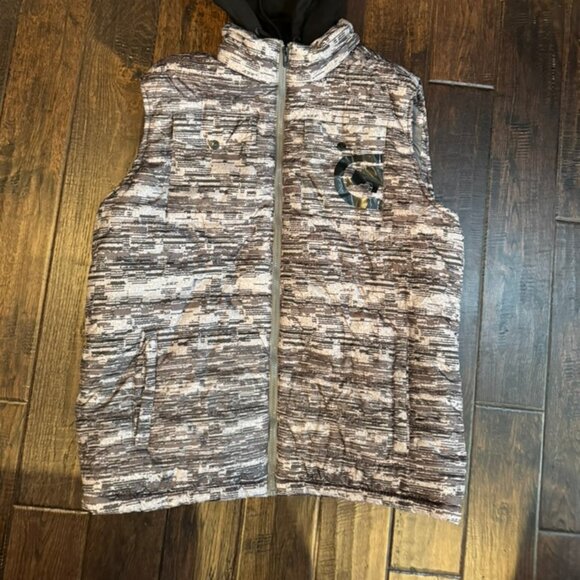 Ecko Unlimited Vest Mens XL Gray Camo Hooded Puffer Sleeveless Zip - Picture 2 of 10